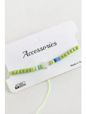 Renklime Yıldız Sedef Kristal Makrome Ip Bileklik