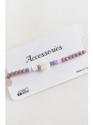 Renklime Çiçek Sedef Kristal Makrome Ip Bileklik