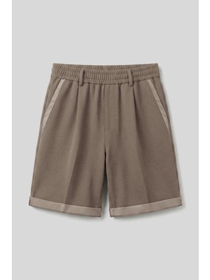 TOMMY LIFE Koyu Bej Oversize Fit Basic Kemer Detaylı Erkek Şort - 81285