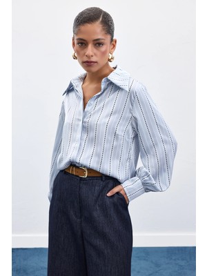 Sateen Çizgili Gömlek - Bebe Mavi