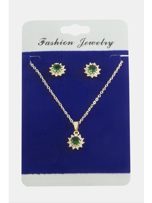Renklime Çiçek Zirkon Taşlı Set Kolye
