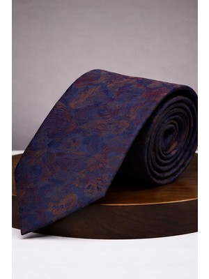 Kravatkolik Lacivert - Bordo Çiçek Kravat