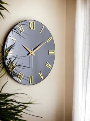 Skygo Premium Serisi Aynalı 50 cm Sessiz Akar Roma Rakamlı Duvar Saati Füme