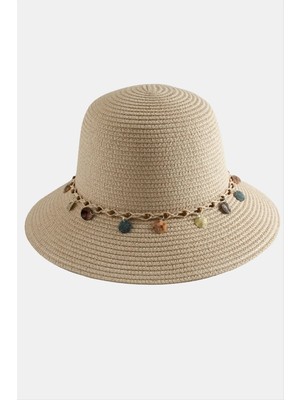 Renklime Boncuk Örme Hasır Şapka