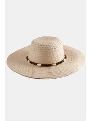 Renklime Ahşap Boncuklu Hasır Şapka