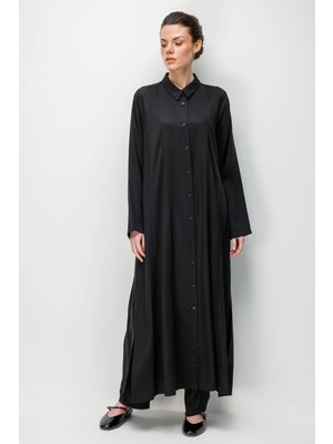 Micca %100 Doğal LyoCEL Dökümlü Soft Hissiyat File Garni Aller Pelerin Maxi Tunik-Siyah