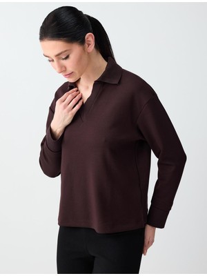 Jimmy Key Acı Kahve Polo Yaka Uzun Kollu Modal Örme Sweatshirt
