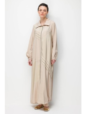 Micca %100 Doğal LyoCELL Dökümlü Soft Hissiyat Ara Garni Detay Ferace-Taş