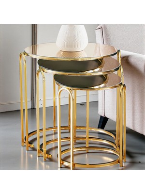 Zigon Sehpa Bronz Ayna Lenka Yuvarlak 3'lü Gold Metal Sedaş-Lenka-Zigon-Gold
