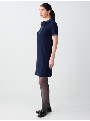 Jimmy Key Lacivert Polo Yaka Kısa Kollu Fermuar Detaylı Örme Mini Elbise