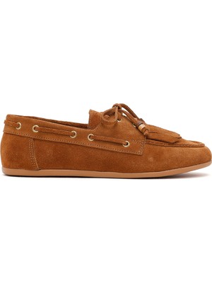 Derimod Kadın Taba Püsküllü Süet Deri Loafer 26PFD221110