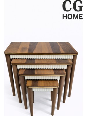 Cg Home Sehpa Gold Kenar Detaylı 4’lü Zigon Sehpa – Modern Dekoratif Iç Içe Sehpa Seti