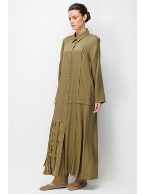 Micca %100 Doğal Lyocel Dökümlü Soft Hissiyat Elişi Aller Detaylı Ferace-Haki