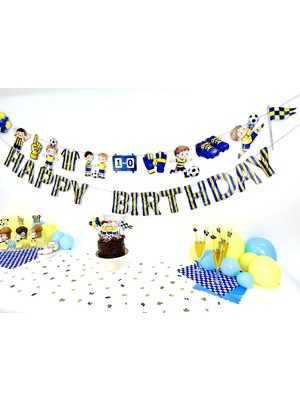 Fluparty Sarı - Lacivert - Futbol Temalı “Happy Birthday” Yazı Banner