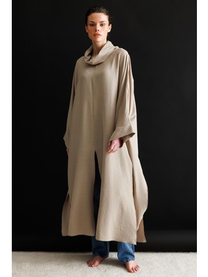 Micca İpekçe Zamansız Hafif Herşey ile Heryerde Özel ve Konforlu Hissetiricek Maxi Tunik Kap-Taş