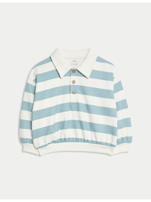 Marks & Spencer Pamuk Karışımlı Çizgili Rugby Sweatshirt