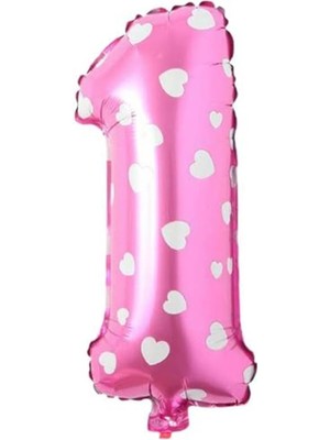 Skygo Parti Vitrini 1 Rakamı 40 Inç Pembe Kalpli Folyo Balon 100 cm