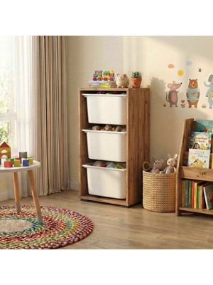 Moniev Kids 3 Sepetli Dolap Çok Amaçlı Dolap Oyuncak Dolabı MNV2601_3