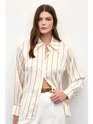 Sateen Çizgili Gömlek - Sarı