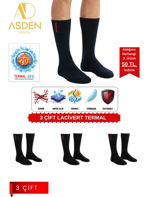 Asden 6 Çift Termal Erkek Çorap | Ekstra Kalın Havlu Premium Pamuklu | Burun Dikişsiz Kısa Konç (Siyah)