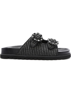 Derimod Kadın Siyah Hasır Taşlı Terlik 26SFD4404M7