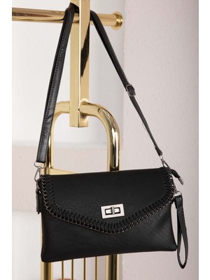 DMC Örgü Dikiş Kapaklı El & Omuz Çantası Siyah