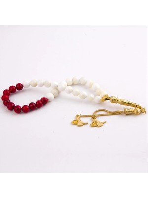 Renklime Sedef-Mercan Doğaltaş Tesbih 8 mm