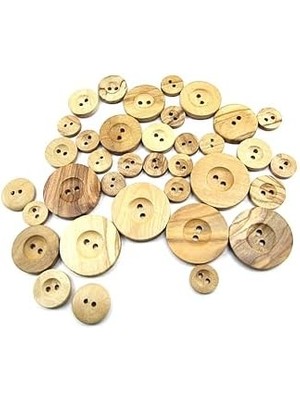 Skygo Tahta Düğme,ahşap, 2 Delik Yazı Model, Doğal Ahşap, Zeytin AĞACI,100 Adet 25MM-40L Düğme