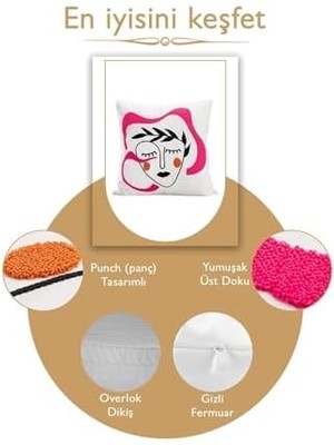 Skygo 45X45 Özel Tasarım Panç Süzene Desen Dekoratif Kırlent Kılıfı Modern Beyaz 50