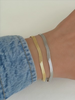 Qa Quella Accessories Çelik Italyan Zincir 14K Altın Kaplama Gümüş & Gold Bileklik 17+5 - Silver
