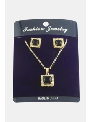 Renklime Kare Zirkon Taşlı Set Kolye