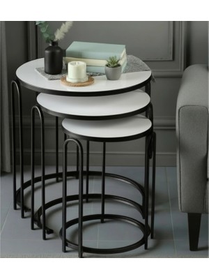 Sedaş Living Units 3' Lü Beyaz Temperli Cam Siyah Ayak Lenka Metal Sehpa Takımı Sedaş-Zigon-Sehpa