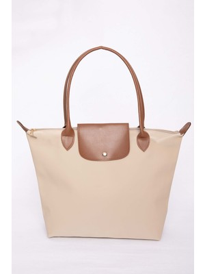 DMC Çift Renkli Deri Kapaklı El & Omuz Çantası Bej