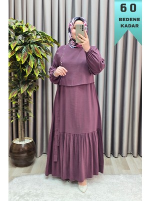 Elmas Tesettür Kadın Giyim Büyük Beden Cubra Kumaş Kuş Gözü Model Boydan Elbise