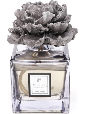 Skygo 500 ml Siyah Kare Transparan Şişe Gül Seramik Taşlı Vanilya Oda Kokusu