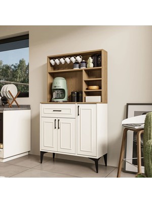 MEZZA 5250 MIVA 90 cm Kahve Köşesi (Çıtalı) Çok Amaçlı Dolap Kiler Mutfak Dolabı Sepet Beyaz