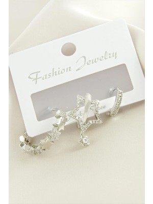 Renklime 3 Adet Yıldız Zirkon Taşlı Küpe