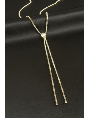 Renklime Yuvarlak Şerit Taşlı Çelik Y Kolye