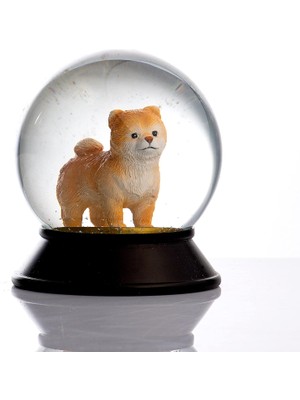 Skygo Cam ve Reçine Altın Patiler Köpek Pomeranian Boo (Kayısı) Kar Küresi Hediye