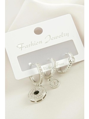 Renklime 3 Adet Yuvarlak Zirkon Taşlı Küpe