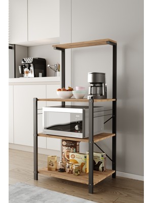 Rafora Metal Mutfak Bango Çok Katlı Mikrodalga Fırın ve Kahve Köşesi 60X130