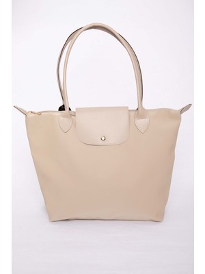 DMC Deri Kapaklı El & Omuz Çantası Bej