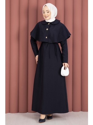Md Minimal Pelerin  Detaylı Bağcıklı Elbise Lacivert