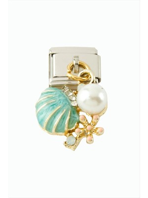 Renklime Istiridye Inci Sallatılı Çelik Charm