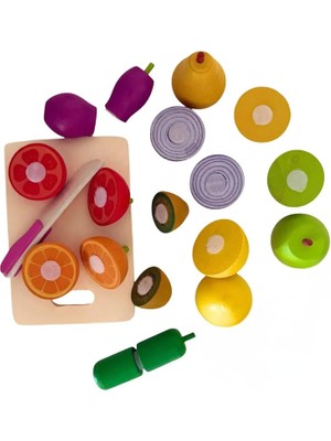 Skygo Kasalı Kesilen Ahşap Sebze Meyve Seti 23 Parça - Cırtlı Kesilebilen Ahşap Meyve Sebze