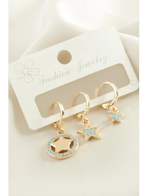 Renklime 3 Adet Yıldız Zirkon Taşlı Küpe