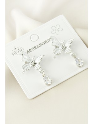 Renklime Kelebek Taşlı Mineli Metal Küpe