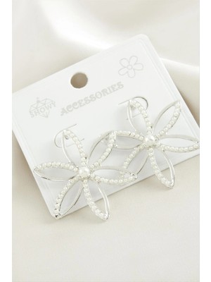 Renklime Çiçek Inci Metal Küpe