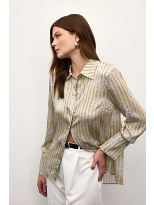 Sateen Geniş Manşetli Gömlek - Sarı