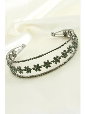 Renklime Çiçek Lüks Taşlı Gelin Tacı